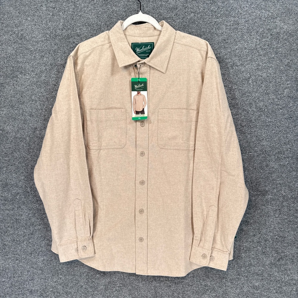 Woolrich Chamois Shirt Mens XL Beige Cotton Heavy Flannel Workwear Outdoor NEW